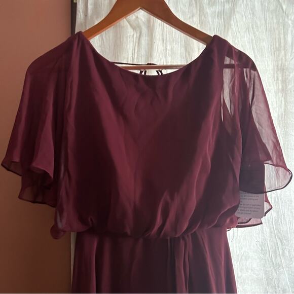 Jenny Packham Flutter Sleeve Luxe Chiffon Hi-Low Dress Cabernet Red NWT Size 2 - Picture 3 of 8